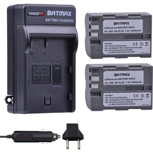 2-Pack 1800mAh EN-EL3E EN-EL3e ENEL3E EN EL3E Batteries & Charger Kit for Nikon D50 D70 D80 D90 D100 D200 D300 D700 z1