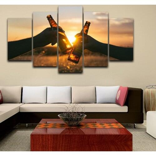 Wall Art Canvas HD Poster Modern 5 Panel Prints Beer Toast Sunset Landscape Pictures Living Room Home Decoration Paintings