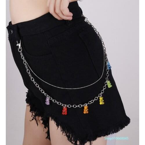 2021 new summer fashion sexy retro personality waist chain candy color resin bear waist chain street hip hop pants chain pendant