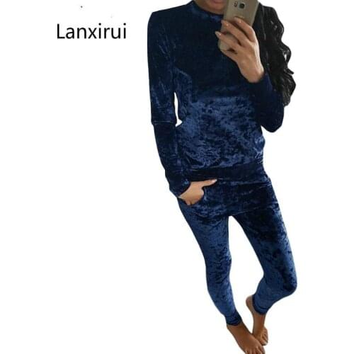 Autumn Winter Fashion 2 Piece Set Tracksuit For Women Pant And Sweatsuits Velvet Suit Plus Size Clothing Black Sudader