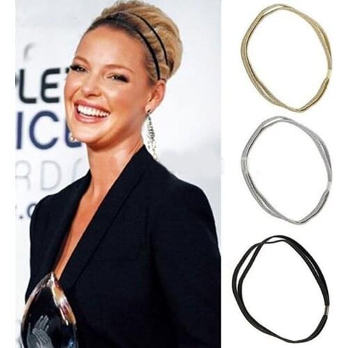 3Pcs Fashion Women Glitter Elastic Headband Bling Hairband Scrunchie Headband Girls Double Hair Bands for Hair Accessories