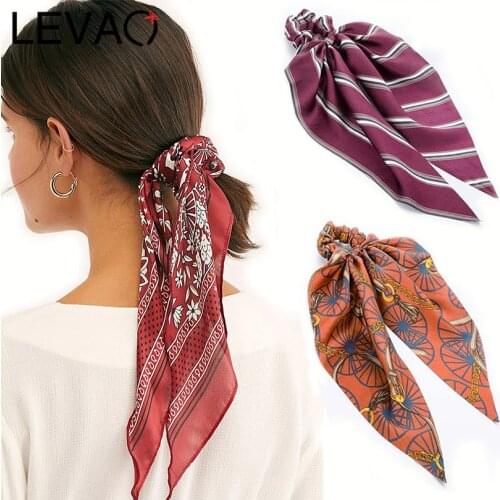LEVAO Floral Print Scrunchies Women Hair Scarf Elastic Bohemian Hairband Bow Hair Rubber Rope Girl Hair Ties Fashion Accessories