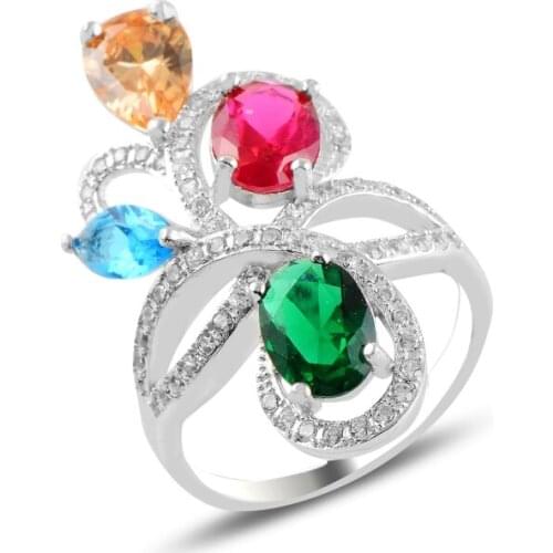Silver 925 Sterling Color Zircon Stone Ring