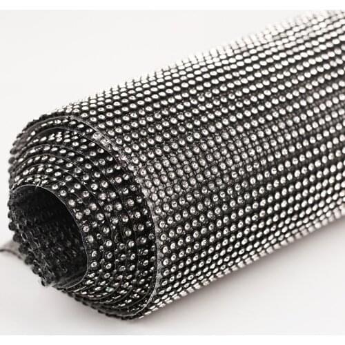 New Arrival 45x20cm Hotfix Black Base Rhinestone Mesh Sheet Decoration Iron On Crystal Black Glass Rhinestone Banding Trim