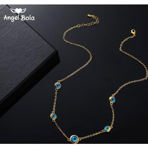 Blue Evil Eye Crystal Charm Allah Necklace for Women Muslim Jewelry 5 Turkish Blue Eye Necklace Gold Color Plated Never Faded