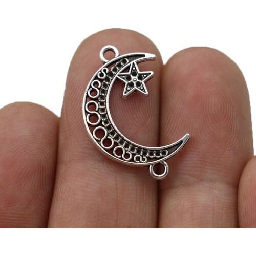 JAKONGO Antique Silver Plated Moon Star Connectors for Jewelry Making Bracelet Jewelry Findings Accessories 25x17mm 10pcs