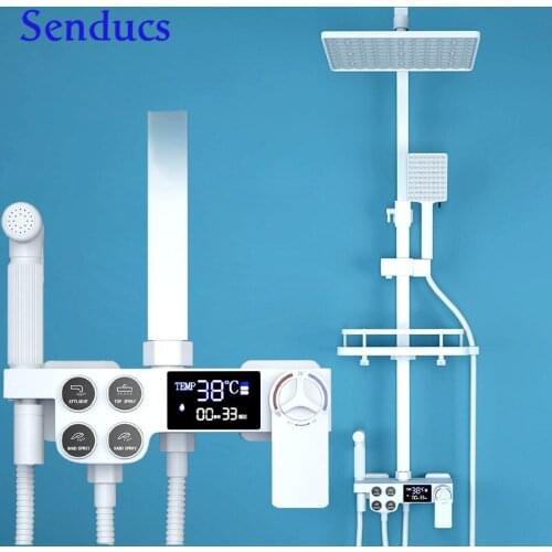 Thermostatic Digital Bathroom Shower System Multifunctional Wall Mounted Brass Faucets Smart Pvc Pressure Shower Set Shower
