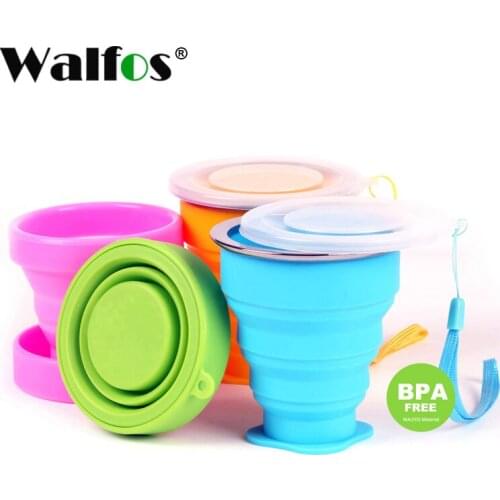 WALFOS Folding Cups 270ml BPA FREE Food Grade Water Cup Travel Silicone Retractable Coloured Portable Outdoor Coffee Handcup