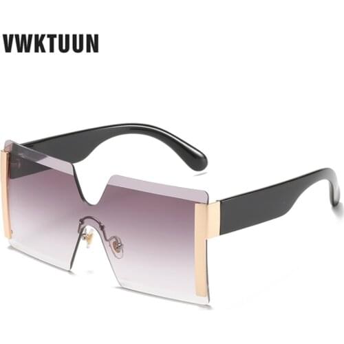 VWKTUUN Big Women Sunglasses Square Shades UV400 Rimless Glasses Intergrated Wide Frame Eyewear Vintage Oculos Feminino Driving