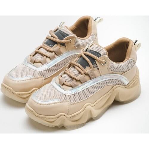 Women Sneakers Leather Lace-Up Details Women Shoes 2021 New Season Thick Sole Sport Shoes Flats Lightweight Orthopedic