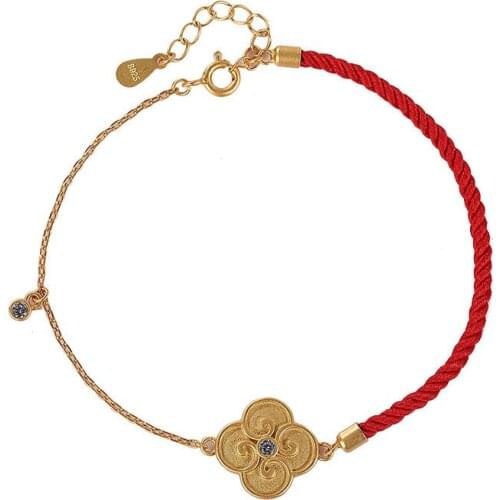 S925 sterling silver gold plated Retro Personality Four-leaf clover Temperament All-matching Ladies Carrying strap Bracelet