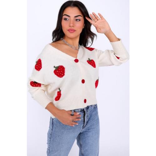 Womens Strawberry Pattern Cardigan 2021 New Spring Soft yarn Quality Exclusive Pattern Design Stylist
