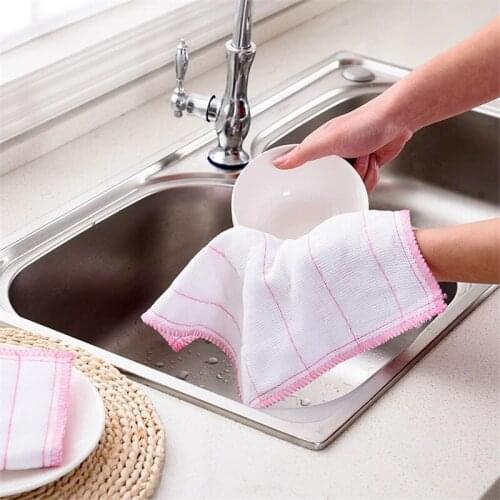 1PCS Dishcloth Household Absorbent Cleaning Cloth Towel Microfiber Kitchen Non-stick Oil Towel Rag Kitchen Tools Scouring Pad