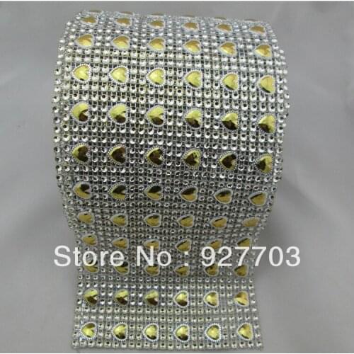 1 Yard Super Yellow Heart Rhinestone Crystal Diamond Mesh Wrap Roll Ribbon
