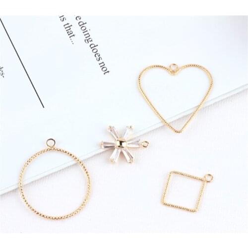 10pcs New Fashion Copper Plated Zircon Geometric Earrings Hollow Heart Round Pendant Bracelet Material Diy Jewelry Accessories