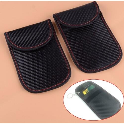 2pcs Artificial Leather Car Key Anti Theft Signal Blocker Case Faraday Cage Fob Pouch Keyless RFID Blocking Bag