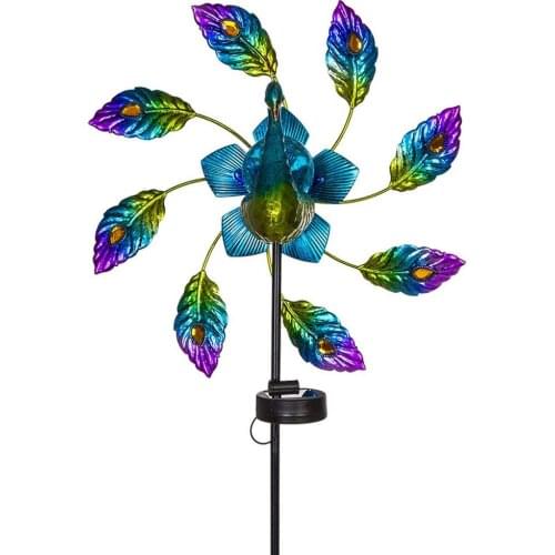 Solar Automatic Light Pea-cock Wind Spinner Outdoor Metal Windmill For Garden Yard Garden Decoration Outdoor Toy Gift