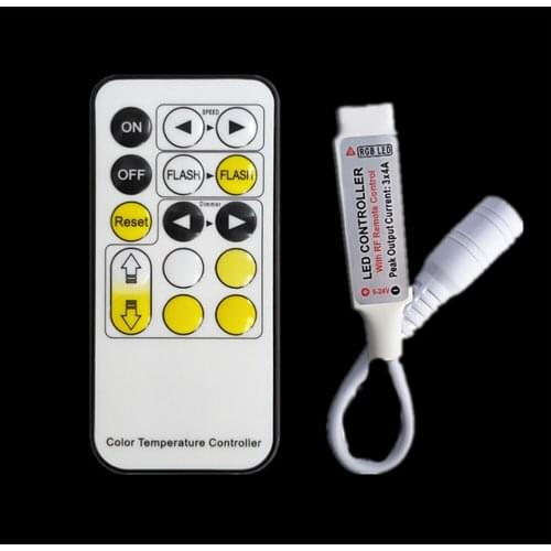 RF Wireless 15Keys 12A CCT Remote Controller Dimmer DC5V-24V for 5050 Dual Color LED Strip Light Adjust Brightness DC Plug Home