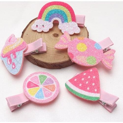 5pcs Girls Glitter Hair Clips Korean New Style Hair Barrettes Children Hairpins Kids Hair Accessorires