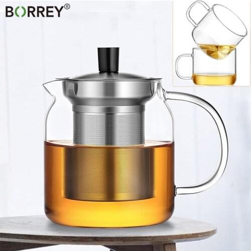 BORREY Heat Resistant Glass Teapot With Filter Heated Teapot Available for Electric Ceramic Stove Oolong Puer Coffee Tea Pot