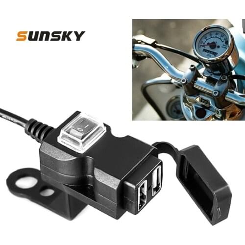 Dual USB Port 12V Waterproof Motorcycle Handlebar Charger 5V 1A/2.1A Adapter Motorbike Power Supply Socket for Mobile Phone