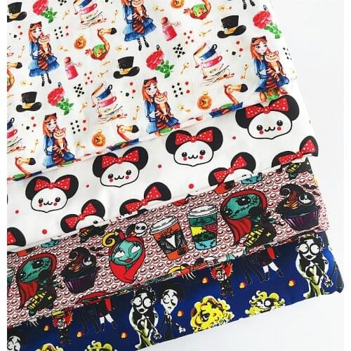Hot sale cute horror partten lovely girl mouse printed fabric in 100%cotton poplin for face mask kids bedsheet sewing quiltings