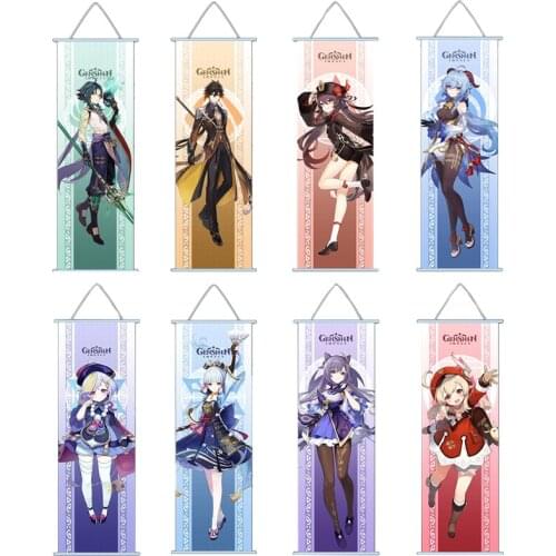 Genshin Impact Ganyu Hutao Scroll Canvas Wall Hanging Painting Home Decor Anime Silk Painting Poster Wall Art Room Decor Gift