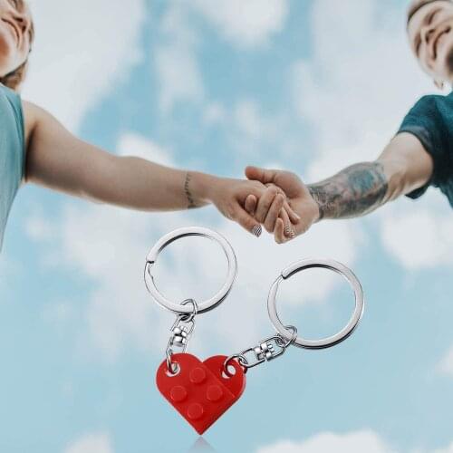 Brick Keychain for Couples Friendship 2pcs Matching Heart Colorful Keychain Set for Girlfriend Boyfriend Valentines Day BFF Red