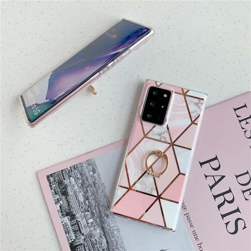 Finger ring Phone Case For Samsung Galaxy A12 A42 Note10 20 S9 10 S20 S21 Ultra Plus 5G Electroplate Geometric Marble Soft Cover