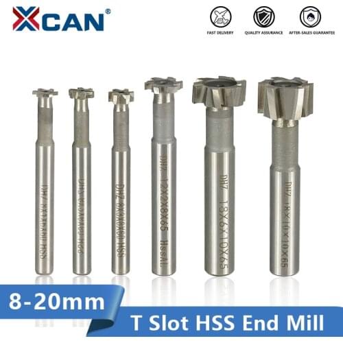 XCAN T Slot Milling Cutter 8 10 12 14 18 20mm HSS End Mill For Metal Milling Straight Shank CNC Router Bit