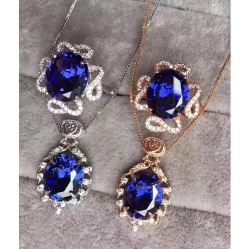 Best Gift Real Natural Kyanite Jewelry set Natural 925 sterling silver Fine jewelry 1pc ring,1pc Pendant