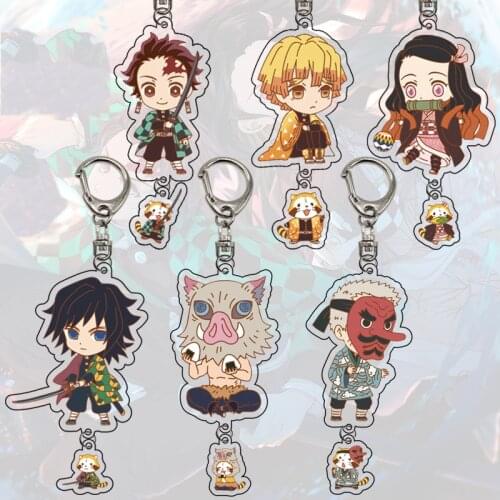 Cute Anime Demon Slayer Kimetsu no Yaiba keychain crystal acrylic Kamado Nezuko Kamado-Tanjirou Agatsuma key chain ring pendant