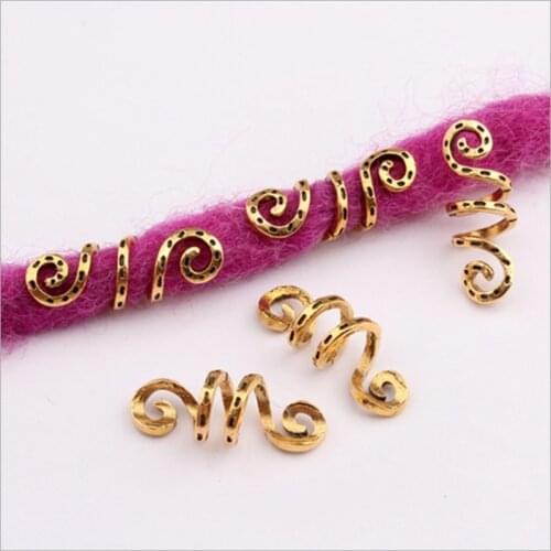 5 Pcs fashion Alloy Tube Dreadlock Clips Vintage Gold and Silver Braid Spiral Wig Beads Hair Ring Charms Accessories