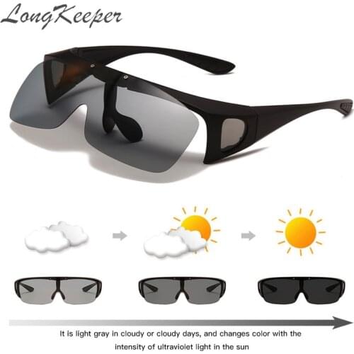 Fashion Square Flip Up Polarized Sunglasses Men Photochromic Side Shield Driving Goggle Male Outdoor Sport Glasses Cover Oculos