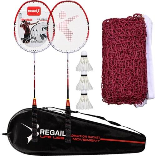2 Player Badminton Racquets Set with 3 Shuttlecocks Carrying Bag and Badminton Net for Family Recreation Games