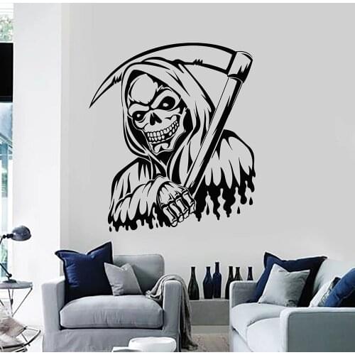 Night Dead Vinyl Wall Decal For Living Room Skull Darkness Death Scythe Wall Sticker Decor Bedroom Nodic Home Decoration W918