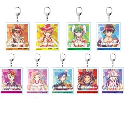 New Anime BACK ARROW Elsha Lean Atlee Ariel Square Acrylic Figure Keychain Pendant Keyring Decor Toy Cartoon Cosplay Gift