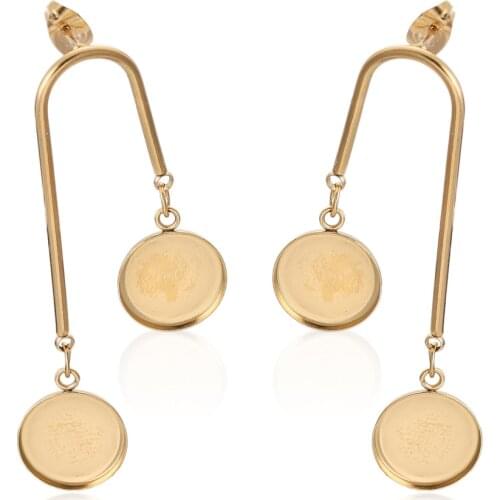 10pcs/lot Gold Stainless Steel Dangle Earring Base Blanks Fit 12mm Cabochon Bezel Settings Diy Post Stud Earrings Findings