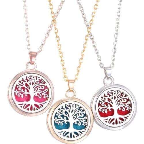 Tree of Life Aromatherapy Necklace Magnetic Essential Oil Diffuser Perfume Necklaces Box Locket Pendant Aroma Diffuser Necklace
