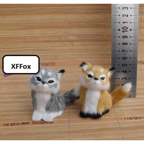A pair of real life cute fox models plastic&furs gray&yellow fox dolls gift about 7x4x7cm xf1667