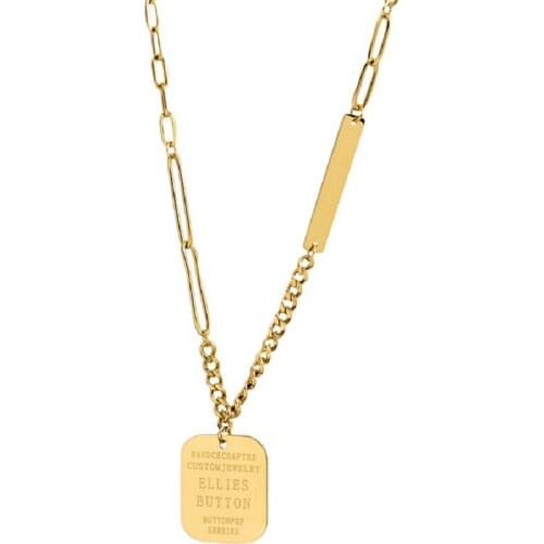 Stainless steel luxury square letter necklace ins simple long sweater chain gothic hip hop jewelry cubana women fashion pendant