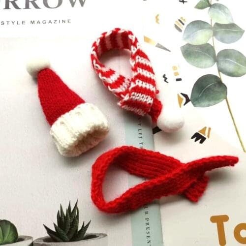 Christmas Mini Knitting Striped Scarf Pompon Hat Festival DIY Drink Bottle Ornament Santa Doll Costume Decor Craft Supplies