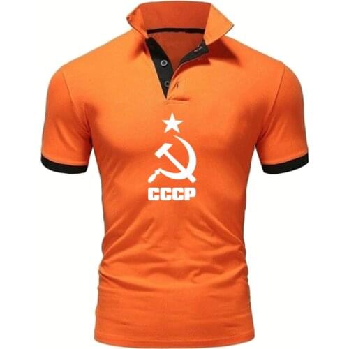 Summer Mens short sleeve CCCP Russian USSR printing short sleeve high quality Solid color Pure cotton Mens POLO shirt