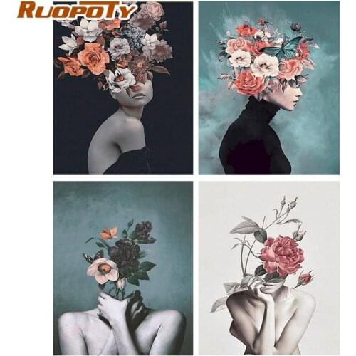 RUOPOTY Oil Painting By Numbers Flowers woman 60x75cm DIY Paint By Numbers Cartons For Adult Frameless Unique Gift Canvas Painti