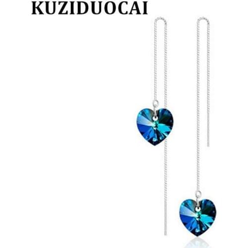 Kuziduocai New Fashion Jewelry Heart Of The Sea Tassel Stud Earrings For Women Elegant Statement Brincos Pendientes Ocean E-439