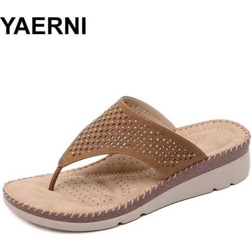 YAERNI2020 Summer Women Slippers Wedge Beach Slippers Summer Women Shoes Wedges Beach Flip Flops Slippers Ladies Shoes Big Size