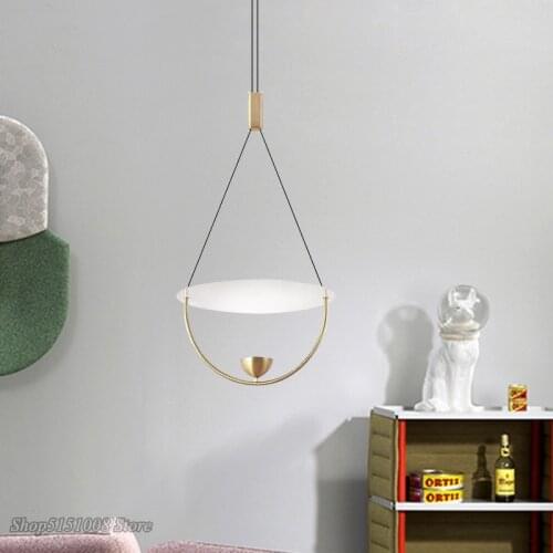 Nordic Creative Glass Pendant Lights Iron Hoop LED hanging Lamps for Bedroom Cafe Restaurant Bar Indoor Lighting Fixtures Decor