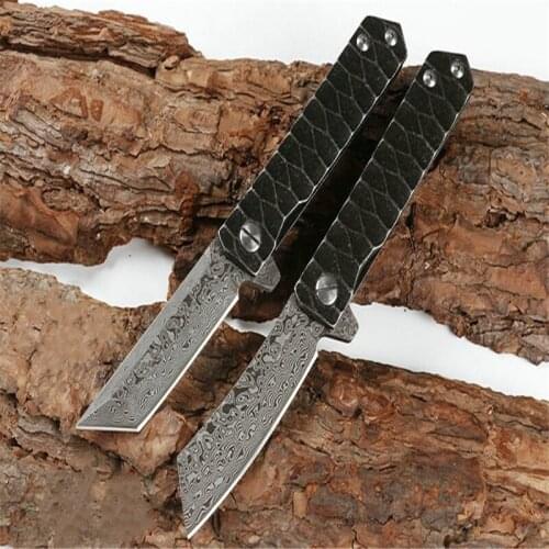 Folding Knife Damascus Bisha (Two Styles) Computer Gong All Steel Anti Slip Pattern Outdoor Hunt And Camp Pocket EDC Tool Gift