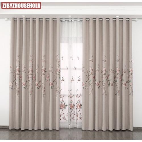 Modern and Simple American Embroidered Study Curtains Bedroom Blackout Curtains for Living Room