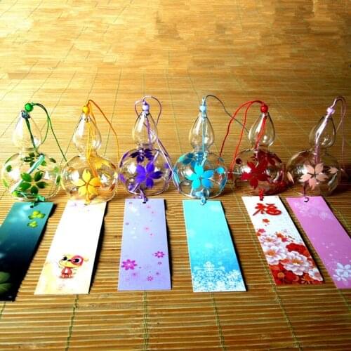 18pcs/pack Gourd Shaped Hand Drawing Glass Wind Bell Home Decorative Transparent Glass Windchime Birthday Friend Gift Handmade